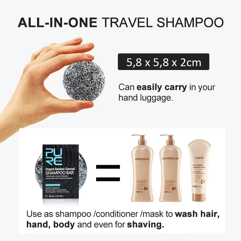 Bamboo Charcoal Hair Shampoo Bar Black Hair Care Shiny Hair & Scalp Treatment