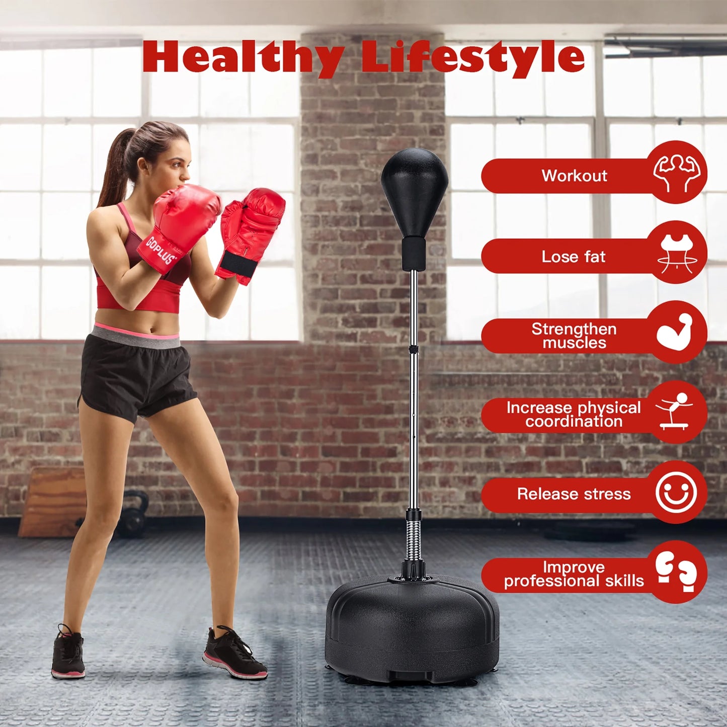 Goplus Freestanding Punching Bag W/Stand Boxing Gloves for Adult Kids Adjustable