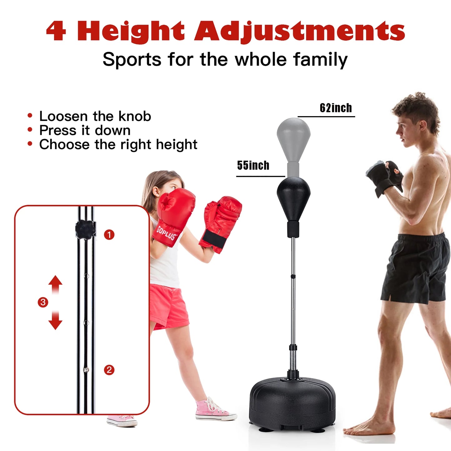 Goplus Freestanding Punching Bag W/Stand Boxing Gloves for Adult Kids Adjustable